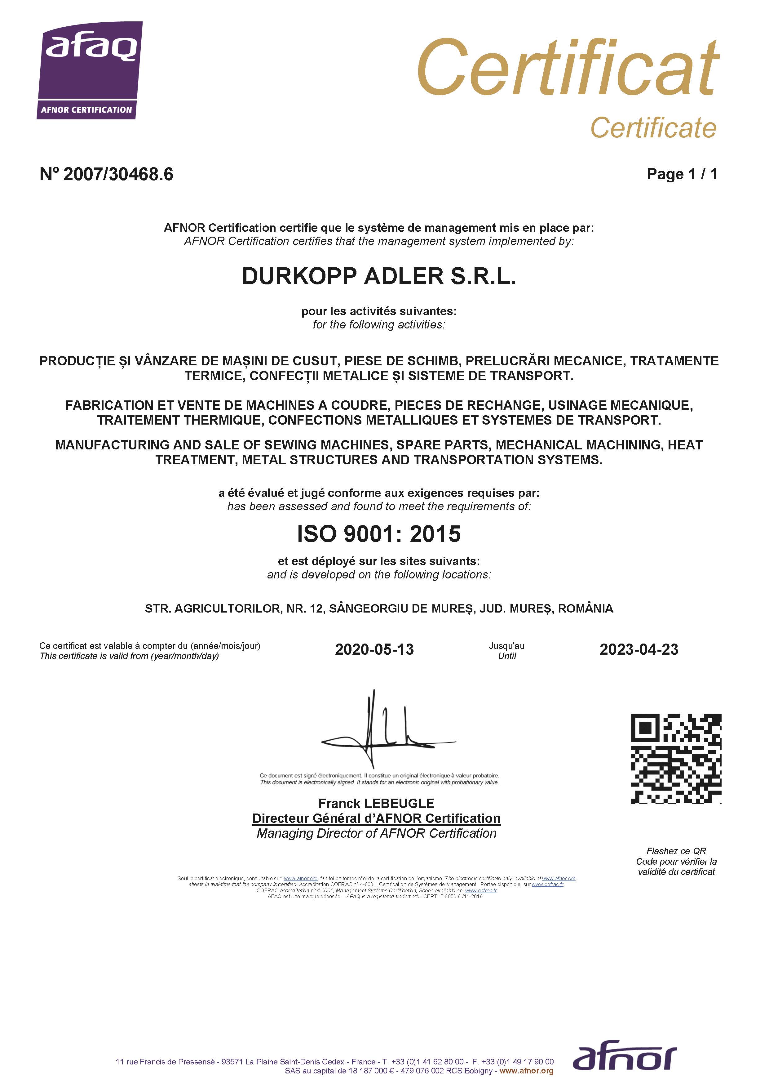 DARO Certificat ISO